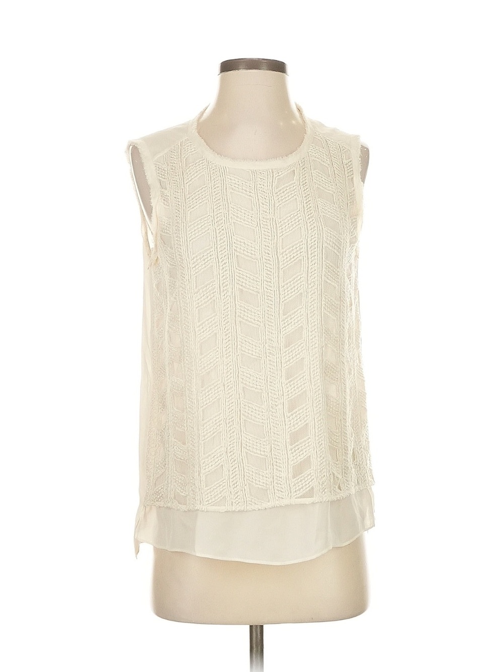 Vince Sleeveless Cream Knit Overlay Top